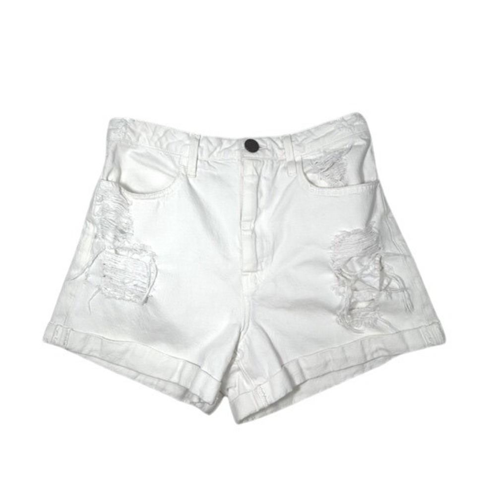 Mumu Blue White Denim Shorts Size‎ 27 High Waist Distressed Casual